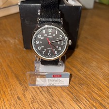 Timex Weekender T2N6479J 38mm Black Dial INDIGLO Nylon Slip-Thru Watch | New picture