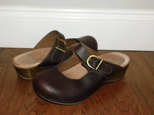 Dansko Womens Sz 39/8.5-9 Wedge Mules Clogs Brown Oiled Leather Mary Jane Shoes picture