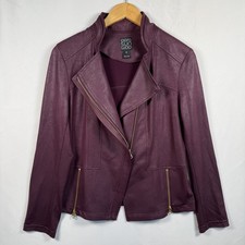 Clara Sun Woo Liquid Leather Jacket M Purple Stretch Moto Vegan Artsy Asymmetric picture