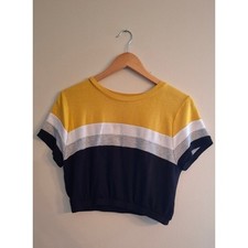 Y2K Crop Top Yellow Black Retro Colorblock Blokecore Skater Girl 90s Indie M picture