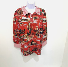 Vintage Custom-Made Western Novelty Print Women's Top Ruffle Collar L/XL picture
