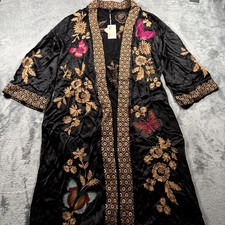 Johnny Was Nova Kimono Coat Women's XL Black Floral Embroidered $420 Retail NWT picture