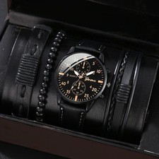 4/2/1pcs Men Sports Watches Set Man Business Quartz Wristwatch Luxury Brown Leat picture