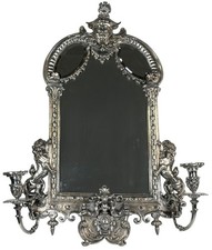 Antique French Napoleon III Silver Bronze Dressing Table Vanity Girandole Mirror picture
