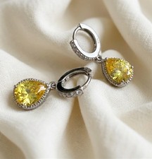 Macy’s Citrine Silver Filigree Earrings Teardrop Geometric Hoop ÇZ VTG Boho 925 picture