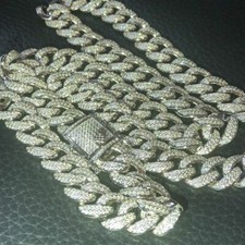 Mens Cuban Miami Link 12mm Chain 925 Silver 40-60ct Simulated Diamonds 18-30