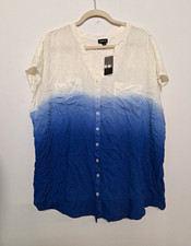 Torrid Women's Plus 2X White Blue Dip Dye Challis V-Neck Dolman Blouse picture