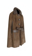 Vintage Currier’s Suede Cape Coat | Made in USA | Taupe Brown Leather Trim picture