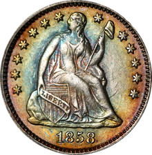 1858-P Seated Liberty Half Dime - Pretty Toning picture