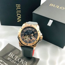 Bulova Marine Star 98A228 Grey Dial Grey Rubber Strap Men's Automatic Watch 45mm picture