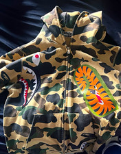 A Bathing Ape BAPE 1st Camo Shark Full Zip Hooded Hoodie Green Men's S picture