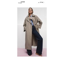 Zara ZW Collection Oversized Plaid Trench Coat Beige Green S picture