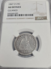 1847-O Liberty Seated Quarter AU Details, Cleaned H196 picture