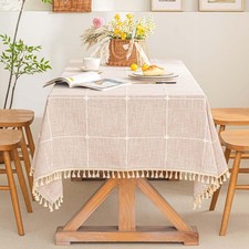 SIELUNO Waterproof Burlap Tablecloth Coffee Plaid 55''x102'' Rectangle 8-10 picture