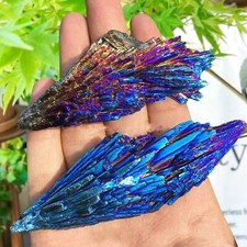 Natural Aura Peacock Kyanite Crystal Feather Stone Cluster Crystal Specimens picture