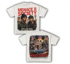 Menace II Society 1993 Movie Vintage Graphic T-Shirt White Tee Front Back Print picture