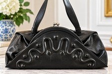 Vintage 1990s Silvani Black Leather Sculptural Bag Avant Garde Purse UNIQUE picture