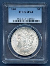 1896 P PCGS MS64 Morgan Silver Dollar $1 US Mint Coin 1896-P MS-64 Blast White picture