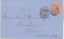 GB 1868 QV 4d vermilion pl.9 (CB) on superb env w Duplex 