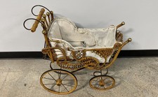 Victorian Style Wicker Rattan Doll Carriage Stroller Lace Wood Metal Vintage picture