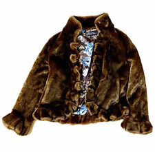 Donna Salyers' Fabulous Furs Brown Ruffle Collared Lined Hook & Eye Jacket M picture