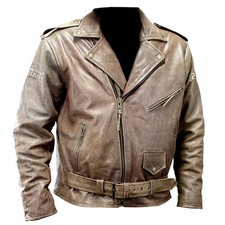 Perrini New Men s Buffalo Motorbike Genuine Leather Biker Jacket Retro Style Bro picture