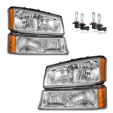 Pair Headlights+Bumper Lamps For 2003-2006 Chevy Silverado Avalanche w/Bulbs picture