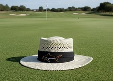 Greg Norman Signature Straw Hat w/ Embroidered Shark Logo Black Band - Natural picture
