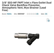  - Watts SD3-MF Backflow Preventer. ( 0061657) picture