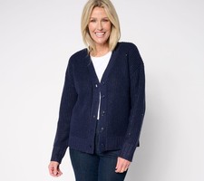 Studio Park Women's Top Sweater Sz L x Amy Stran Button Front Blue A676778 picture