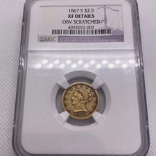 1867-S Liberty Gold 2.50 NGC XF Det Key Date RARE LOW MINTAGE LOW SURVIVAL RATE picture