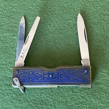 Minty Vintage German Gents Toledo Pen Pocket Knife Removable Scissors Enamel picture