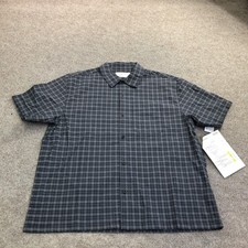 NEW Aeropostale Shirt Mens Medium Blue Plaid Short Sleeve Button-Up Boxy Stretch picture