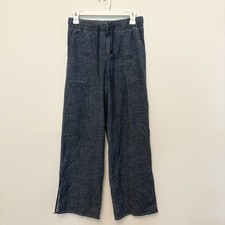 Evereve Women's Size S Hemp Blend Wide Leg Pants Stretch Stargazer Chambray Slit picture