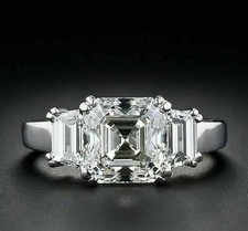 2Ct Asscher Cut Lab-Created Diamond Solitaire Wedding Ring 14k White Gold Plated picture