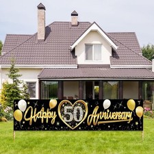Happy 50th Wedding Anniversary Banner Decorations Black Gold 50th Anniversary picture