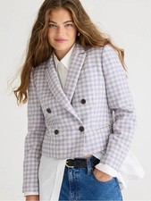 NEW J Crew Size 6 Cropped Double Breasted Lady Jacket Moon British Wool Plaid picture