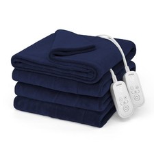 Sunbeam Queen Heated Electric Blanket Navy 90 x 84 in 12 Heat Settings picture