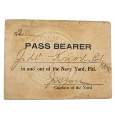 RARE 1920s USMC Marine Piti Guam Navy Yard Pass Signed Captain Of The Yard Pass picture