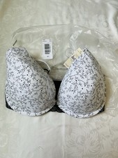 Cacique Cotton Boost PlungeBra 38H White Black FloralVine Lace NWT $54.50 picture