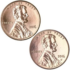2016 P D Lincoln Shield Cent Brilliant Uncirculated 2 Coin Year Set picture