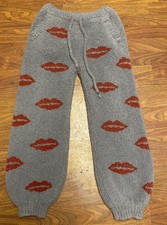 POL Baggy Jogger Lounge Sweatpants Gray Grey Print Lips Super Soft Small S picture