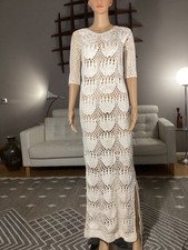 Vintage Cream Crocheted Knit Maxi Fitted Dress STUNNING OOAK Hippie Boho picture