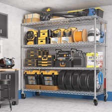 4-Tier Heavy Duty Metal Shelves with Wheels Commercial Adjustable Shelves 2400LB picture