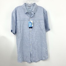 IZOD Saltwater Men Size Large Shirt Blue Stripe Short Sleeve Button Down Top picture