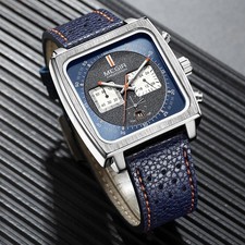 New Square Dial Chronograph Quartz Men's Watche Steel Monaco Style Watch picture