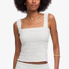Madewell Smocked Poplin Tank Top Women SZ S White Boho Coastal Summer Beach NEW picture