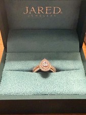 Jared Oval Colorless Diamond Halo Engagement Ring Rose Gold Setting picture