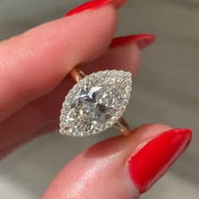 IGI 2.90 Ct Marquise Cut Lab Grown Diamond Halo Engagement Ring 14k Yellow Gold picture