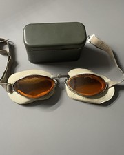 Vintage WW2 Flight Googles French German Pilot With Case Orange Tint picture